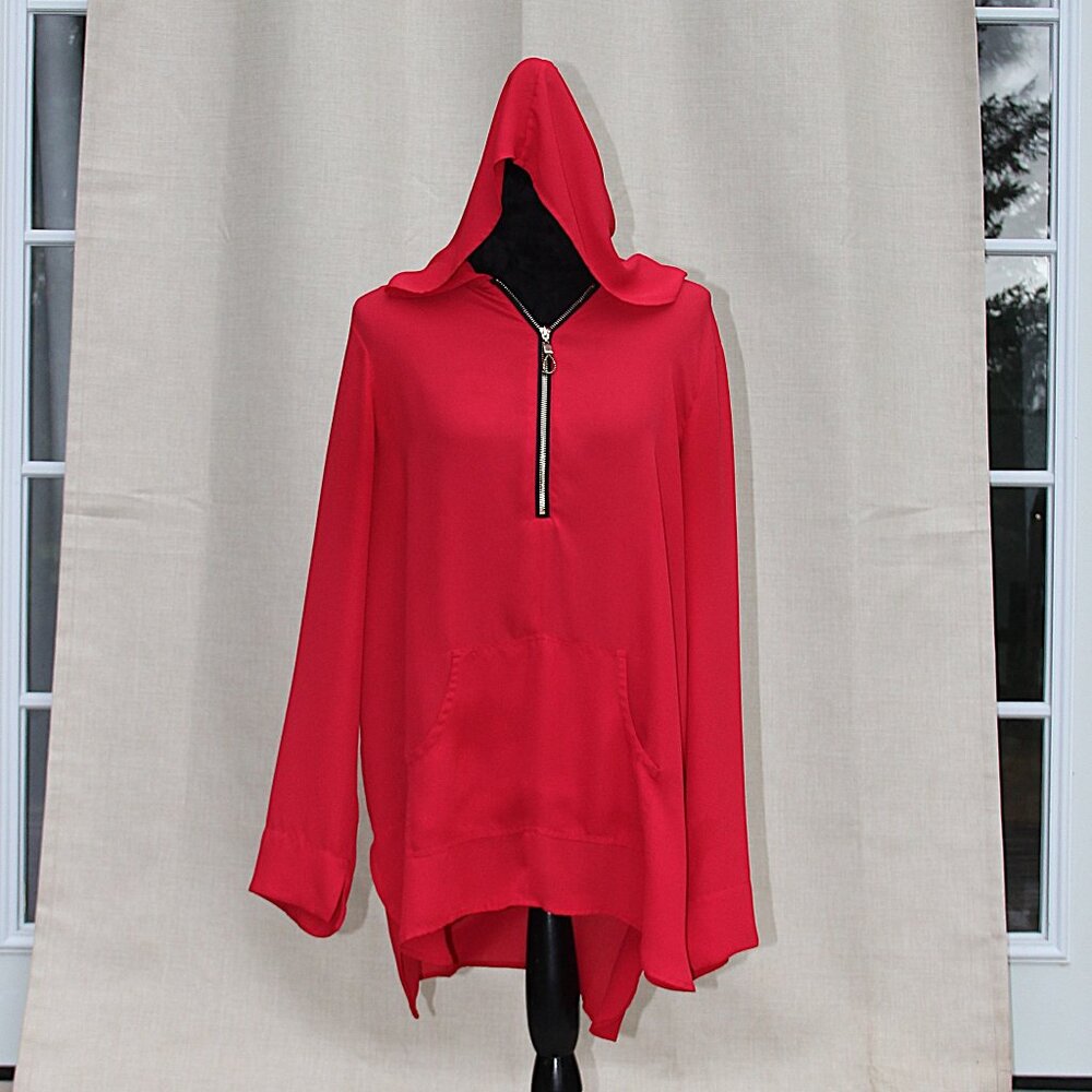 Soft Surroundings Lightweight and Flowy Hooded Tunic, Kangaroo Pocket 3/4 Zipper